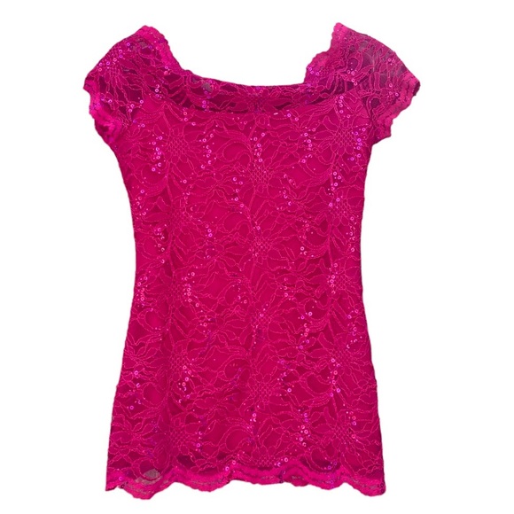 Boston Proper Lace & Sequin Top. Magenta, Stretchy, Lined. Made In USA Size XS - Picture 4 of 9